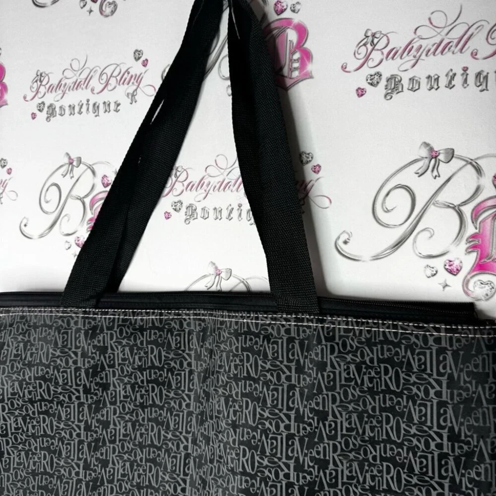 La Vie en Rose Black Tote Bag pink black